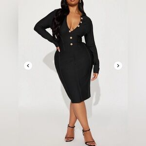 Black Button-Detail Bandage Dress Size 1XL